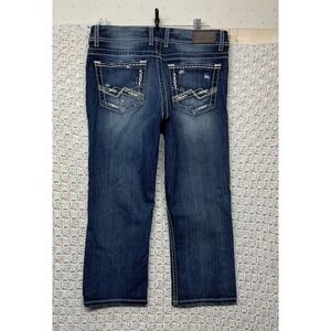 BKE Buckle Dakota Crop Denim Capri Jeans Womens Tag 28 Fits W32‎ L22 Embroidery